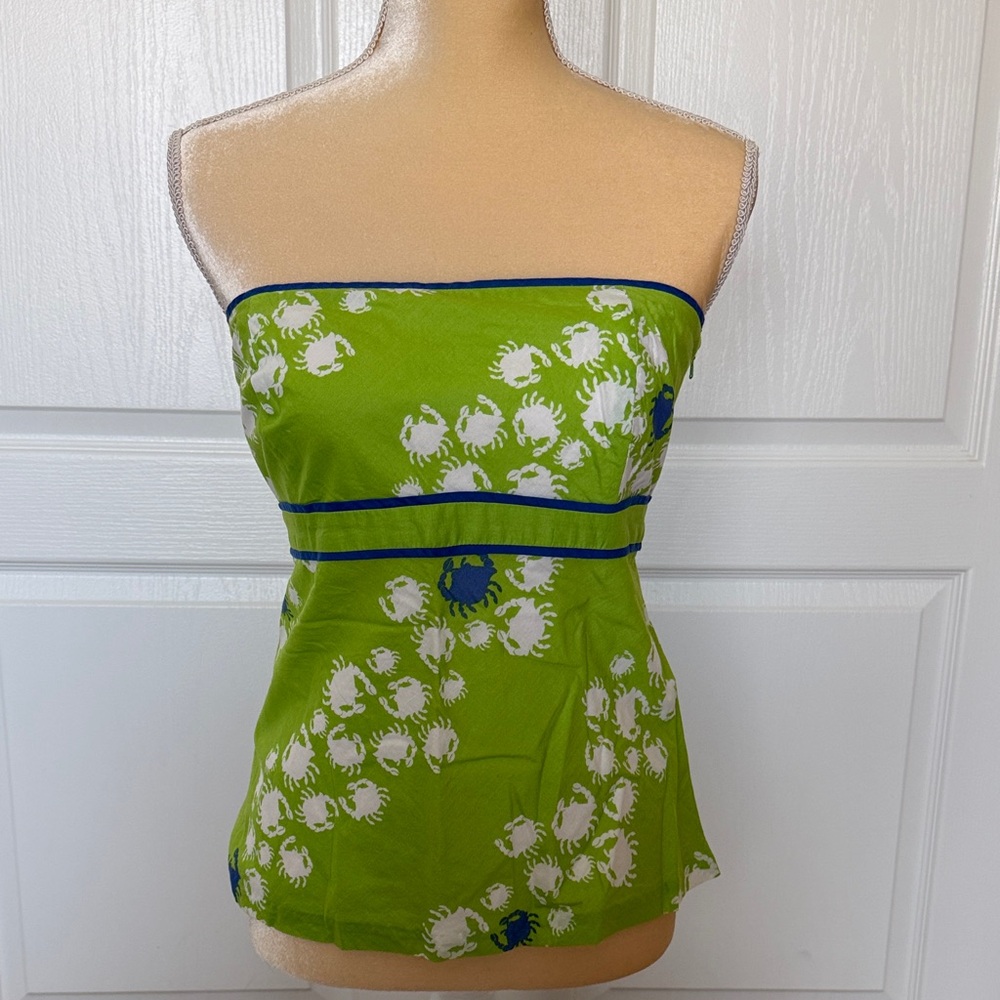 Lilly Pulitzer Green Strapless Top with Crab Print